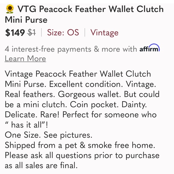 🌻 VTG Peacock Wallet Clutch Mini Purse - Picture 2 of 13